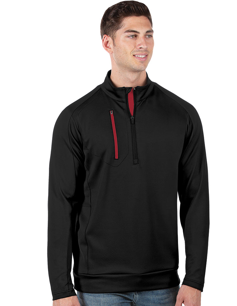 Antigua: Men’s Generation 104366 1/2 Zip Long Sleeve Pullover – 555 Black/DkRed