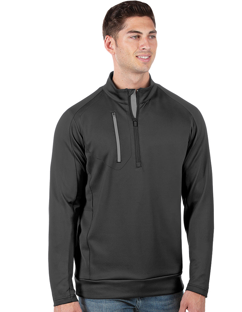 Antigua: Men’s Generation 104366 1/2 Zip Long Sleeve Pullover – 749 Carbon/Silver
